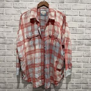 American Eagle Shirt Women's Plaid Long Sleeve 100% Cotton Blend Oversized Sz S